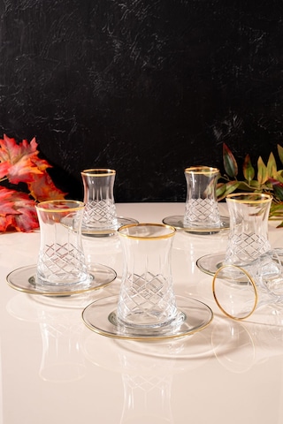 Mest Serin 12 Parça 6 Kişilik Yaldızlı Çay Bardağı Seti 132 Cc - Lüks Ve Zarif Serin Gold Diğer