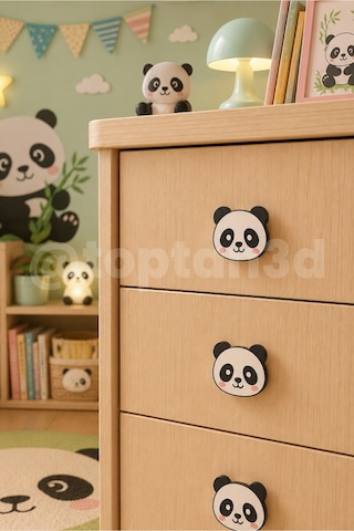 5 Adet - Panda Dolap Kulpu, Çocuk Odası Mobilya Kulpu, Modern Ve Eğlenceli Kulp Kulp Vidası Dahildir Sarı