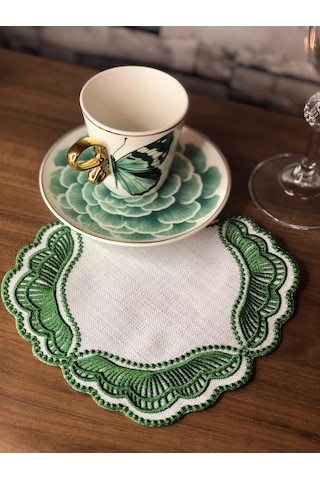Majestik Yeşil Dalgalı Nakış Peçete 2'li Set 15x15cm Premium Kokteyl Sunum Peçetesi Çok Renkli