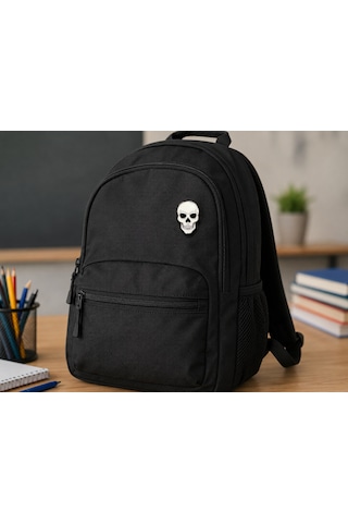 Kuru Kafa Figürlü Metal Broş Rozeti Siyah Beyaz Çanta Ve Ceket Aksesuarı Açık Gri