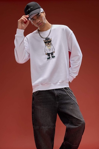 Defacto Boxy Fit Bisiklet Yaka Baskılı Sweatshirt E9331ax25auwt34 Beyaz