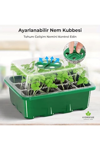 12 Hücreli 1 Adet Mini Sera Tohum Başlangıç Tepsisi Led Bitki Işığı Ayarlanabilir Nem Kontrollü Şeffaf Kapak