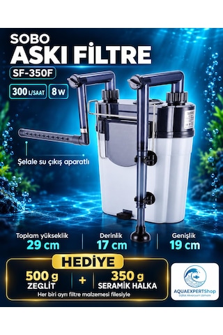 Sobo Akvaryum Askı Filtre - 300 Lt/saat - Seramik Halka + Zeolit Hediyeli - Şelale Filtreli - Aktif Temizlik - Temizlenebilir Sünger