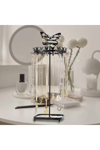 Homyl Takı Organizatör Ekran Metal Tutucu Kolye Küpe Bileklik Siyah