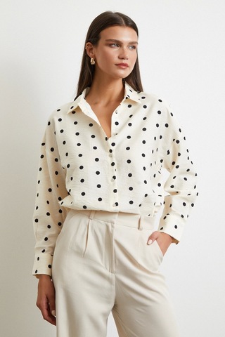 Puantiyeli Oversize Gömlek Siyah Siyah