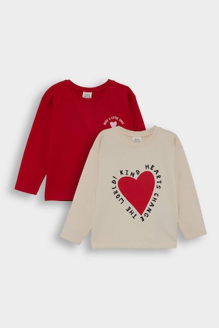 Defacto Kız Bebek Bisiklet Yaka Kalp Desenli 2li Uzun Kollu Tişört F1416a525aurd79 Kırmızı