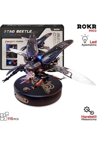 Rokr Mı03 Stag Beetle Dıy Mechanical 3d Puzzle Maket Model Seti 3d Model Kit Detaylı Dekoratif Hobi Seti Hareketli Ve Işıklı