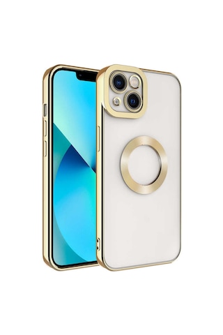 Noktaks - Apple Uyumlu iPhone 14 Plus - Kılıf Kamera Korumalı Arkası Şeffaf Kenarları Renkli Omega Kapak - T24607 - Gold Gold