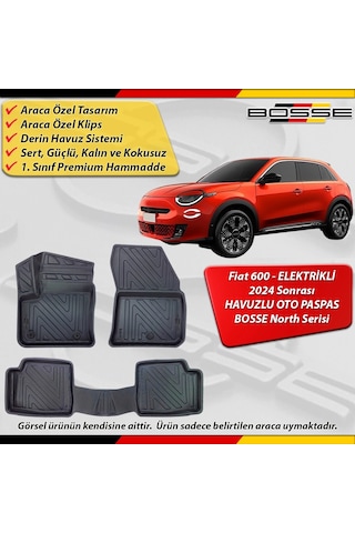 Fiat 600 Paspas Elektrikli Araca Özel 2024 Sonrası İçin Derin Havuzlu Paspas Bosse North Serisi