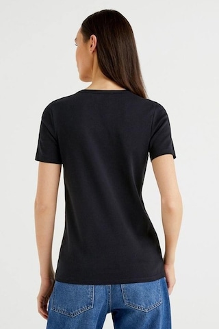 Benetton Bn Koton Benetton Yazılı Basic T-shirt- Siyah
