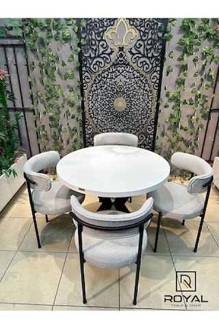 Royal 4 Kişilik Masa Sandalye Takımı Beyaz Teddy Gri