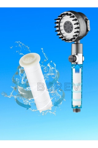 Masajlı 3 Fonksiyonlu Su Tasarruflu Filtreli Turbo Jet Duş Başlığı Siyah 5 Adet Filtre Siyah