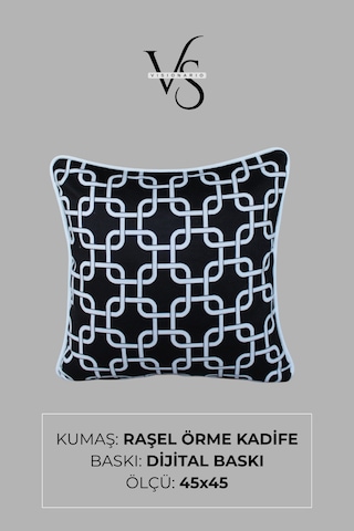 Kırlent Kılıfı Motif Desenli 45x45 Raşel Örme Kadife Çift Taraflı Dijital Baskı Beyaz Biyeli Çok Renkli