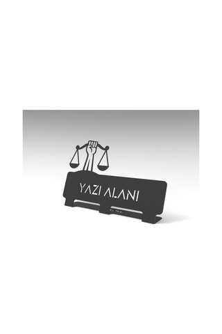 Kişiye Özel Hediyelik Ofis Için Hukuk Çalışanlarına Özel Adalet Tasarımlı Metal Masaüstü Isimlik Siyah