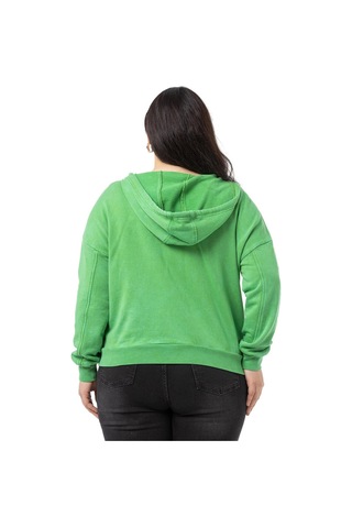 Büyük Beden Degaje Kapüşonlu Yaka Cepli Parça Boyalı Üç İplik Yeşil Sweatshirt-yeşil Yeşil