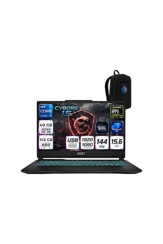 MSI Cyborg 15 A13VE-1252XTRRNP13 Core i5-13420H 40 GB 512 GB SSD 6 GB RTX4050 15.6" FHD W11P Dizüstü Bilgisayar + Çanta