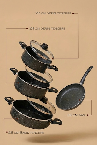 Mastergranito Grey 7 Parça Tencere Ve Tava Seti Gri