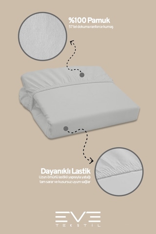 Eve Tekstil %100 Doğal Pamuk Tek Kişilik Rainforce Kumaş Lastikli Çarşaf Ve Yastık Kılıf Set Açık Gri