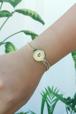 Allmisse Altın Kaplama Zincirli Ata Çelik Bileklik