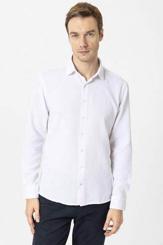 Süvari Ekru Slim Fit Desenli Klasik Yaka Gömlek