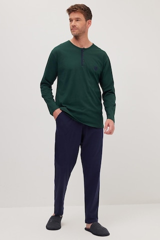 Tudors Erkek Standart Fit Normal Kesim %100 Pamuk Bisiklet Yaka Beli Lastikli Lacivert Pijama Takımı-37945 Lacivert