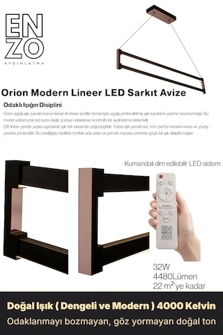 Orion Rose Gold Lineer Led Sarkıt Avize Kumandalı Dim Edilebilir Aşağı Işık Doğal Işık