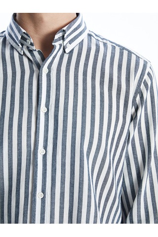 Lcw Vision Lacivert Regular Fit Uzun Kollu Çizgili Poplin Erkek Gömlek