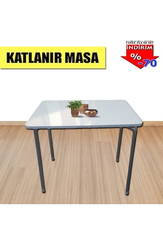 Depolife Portatif Bilgisayar Piknik Balkon Masası Katlanır Ayak 60X80 Cm Beyaz