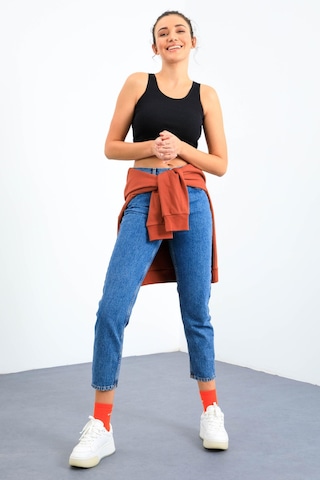 Tommy Life Lacivert Basic Sıfır Kol Dar Kalıp U Yaka Kadın Crop Top Atlet - 97160 Lacivert