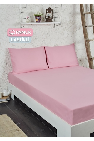 Çift Kişilik Ranforce Kumaş Lastikli Fitted Çarşaf Takımı Pudra