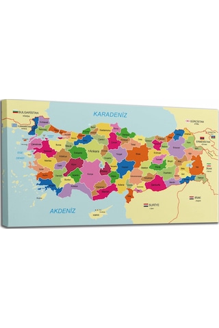 Doğaltercih Türkiye Haritası Kanvas Tablo Sınır Komşulu Eğitici ve Öğretici Dekoratif Tablo 3092