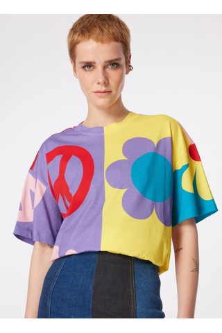 Moschino Jeans Çok Renkli Kadın Yuvarlak Yaka Desenli T-shirt 241k1a0704