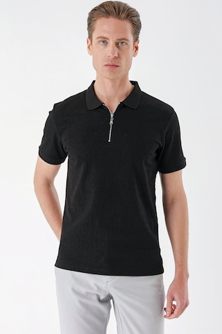 Efor Slim Fit Fermuarlı Polo Yaka %100 Pamuk Siyah Tişört Ts 877 Siyah
