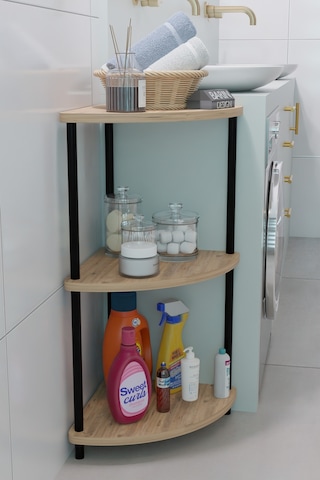Kompakt 3 Katlı Köşe Raf Modern Çok Amaçlı Raf Banyo, Çamaşır Odası Düzenleyici Şık Köşe Ünitesi Atlantik Çam