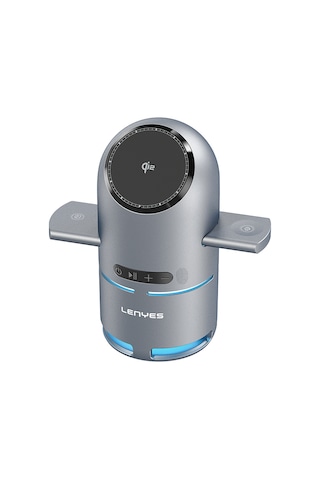 Lenyes Pw321 Qi2 Şarj Teknolojili Speaker Özellikli Telefon&saat&kulaklık 15w Kablosuz Şarj Gri