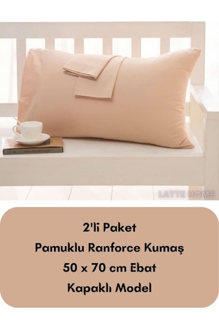 Bej Renkli Ranforce Pamuklu Kumaş Kapaklı Yastık Kılıfı 2'li Pake