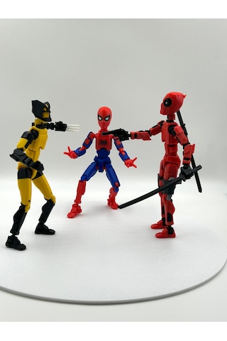 Deadpool, Spider Man & Wolverine Üçlü Marvel Kahraman 3d Baskı Dummy Figür Seti