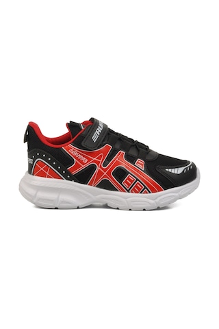 Siyah Kırmızı Cırtlı Fileli Hafif Unisex Çocuk Spor Ayakkabı Ruffon F Siyah-Kırmızı