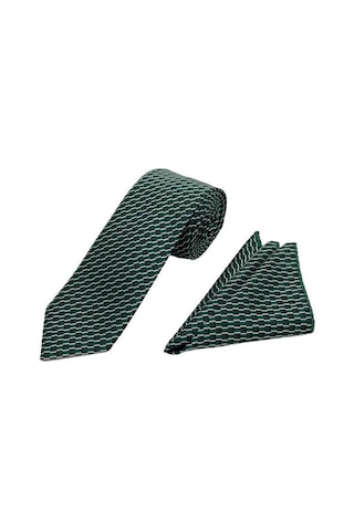 Brianze 7 CM Yeşil Siyah Beyaz Desenli Kravat Mendil Set Yeşil