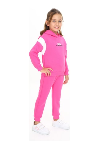 Toontoy Kids Toontoy Kız Çocuk 2'li Takım Baskılı Kolej Yaka Fermuarlı Cepli Sweatshirt & Beli Paçası Ribanalı Jogger Eşofman Altı - 3 İplik Şardonlu Orkide