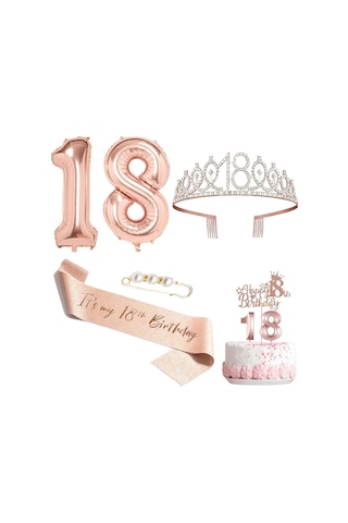Shineyee 18 Yaş Partisi Dekorasyon Seti - Gümüş Pembe Taç, Balon, Kemer Ve Pin İle Kadınlar İçin Özel Kutlama Malzemeleri Standart
