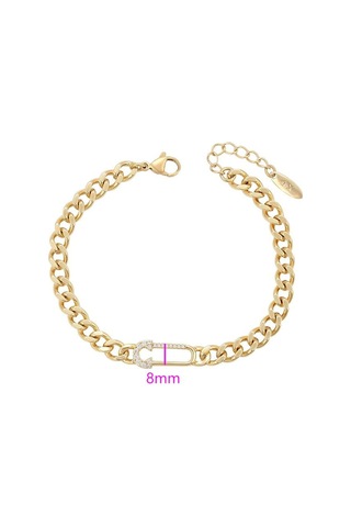 Zirkon Taşlı Modern Kilit Formlu 14 Ayar Altın Kaplama Kadın Bileklik Gold