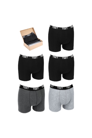 Teet Erkek Boxer Premium 5'Li Set Pamuklu Likralı Düz Renk Tam Kalıp 001