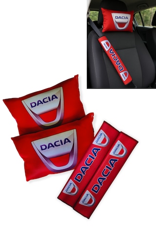 Dacia Logolu Araç Seyahat Boyun Yastığı & Emniyet Kemer Pedi - Dijital Baskılı İkili Konfor Seti Kırmızı