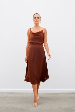 Sateen Midi Boy Saten Etek - Kahve-134960 Kahve