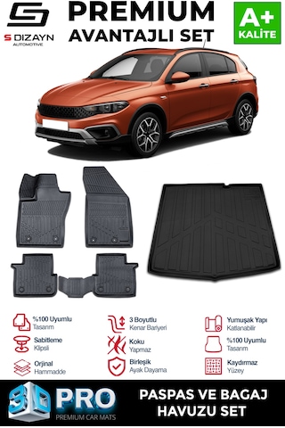 S-dizayn Fiat Egea Cross 3d Pro Havuzlu Paspas Ve Bagaj Havuzu Seti 2'li Set 2020 Üzeri A+ Kalite