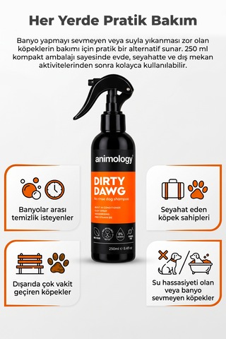 Animology Dirty Dawg Durulama Gerektirmeyen Sprey Köpek Şampuanı 250 Ml