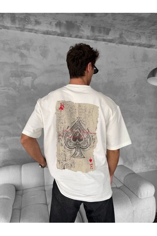 Etiler Collection Erkek Ön Ve Arka Baskılı Oversize Bisiklet Yaka T-shirt - Beyaz