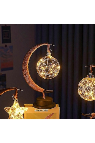 Led Gece Lambası Yıldız Ay Cam Kenevir Halat Masa Lambası Ev Dekorasyonu Top Ada