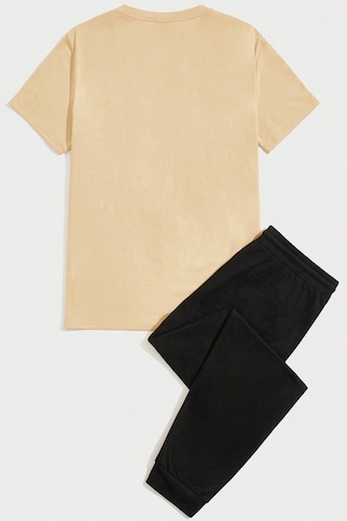 Unisex Boğa Baskılı Eşofman Takımı Bej Siyah